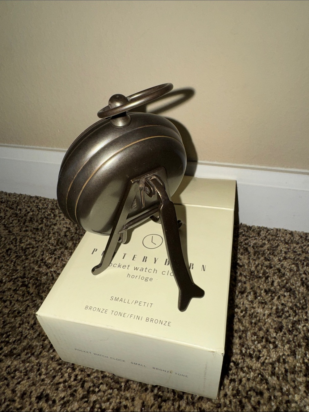 Pottery Barn Bronze-Tone Pocket Watch Table Clock with White Dial - Picture 2 of 2